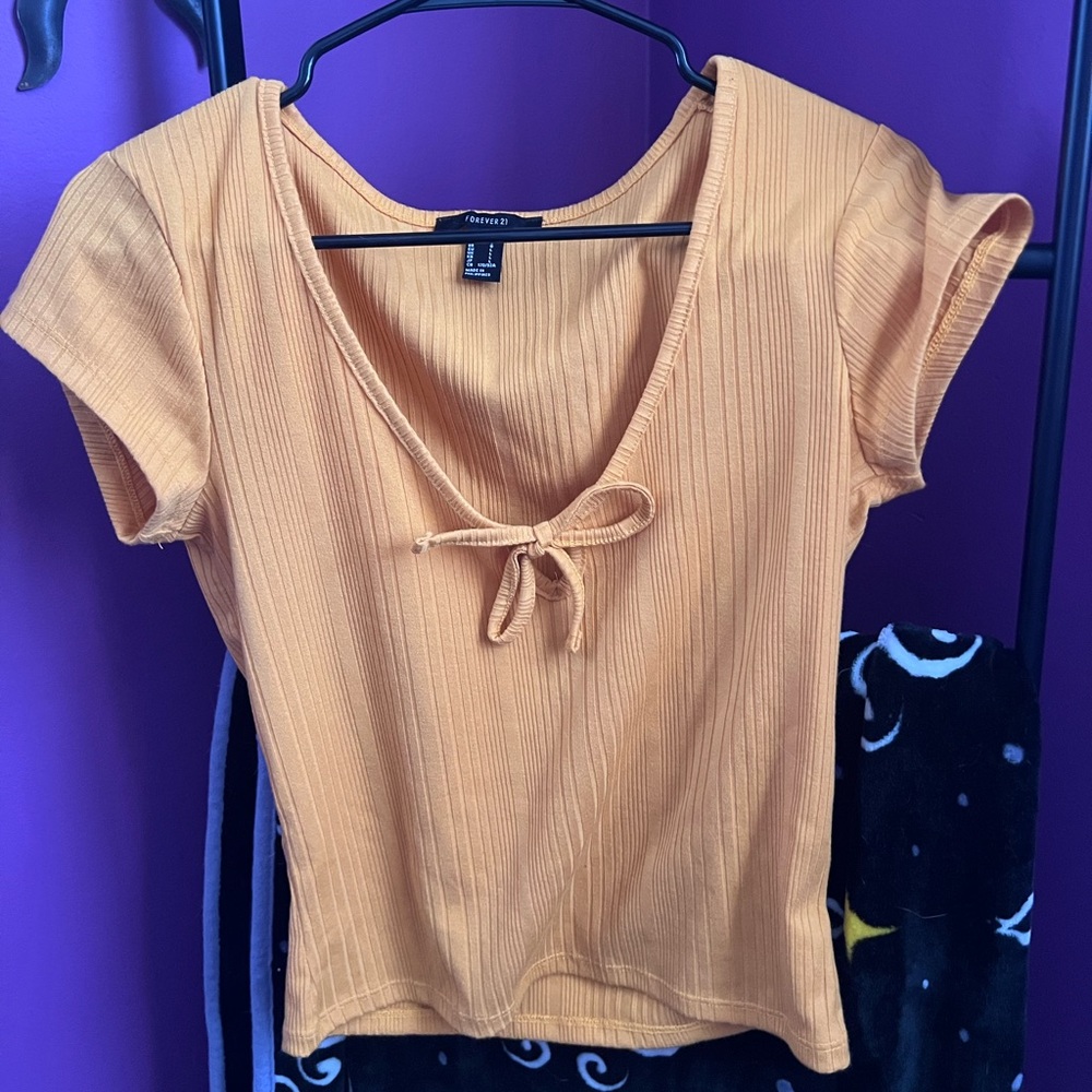 Forever 21 peachy yellow tie front crop top